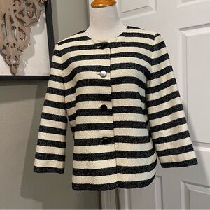 Talbots Blazer Womens Size 14 Ivory Blue Nautical Stripe Preppy Career Office